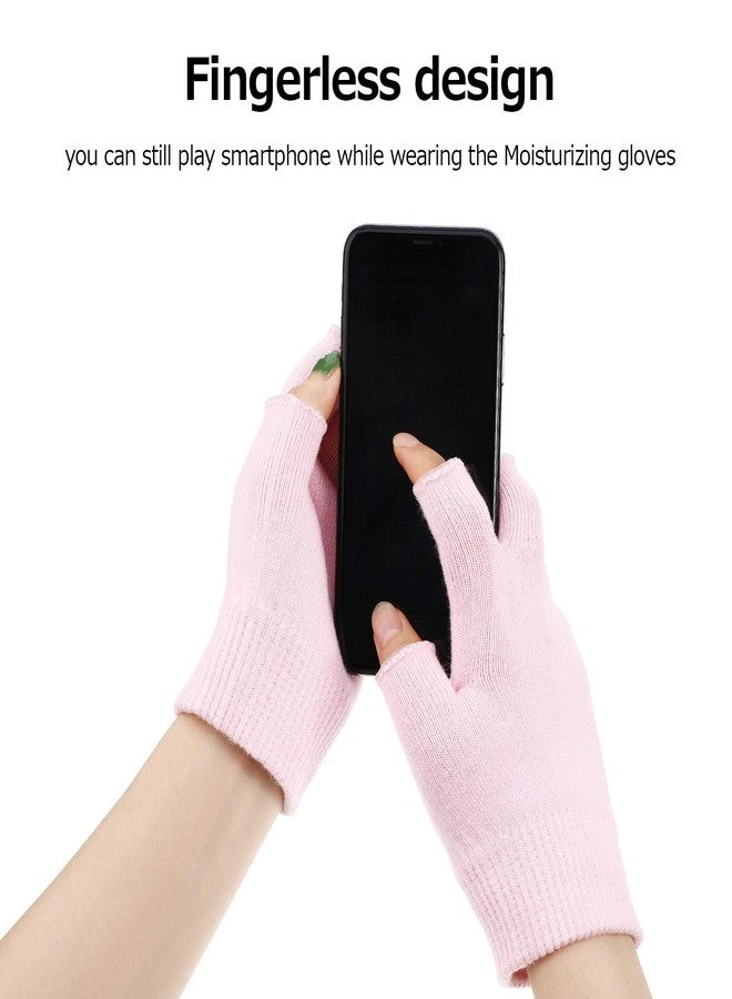 Satinior 2 Pairs Moisturizing Gloves Fingerless Moisture Gloves Soft Moisturizing Gloves for Dry Rough and Cracked Hands (Pink) - Image 5