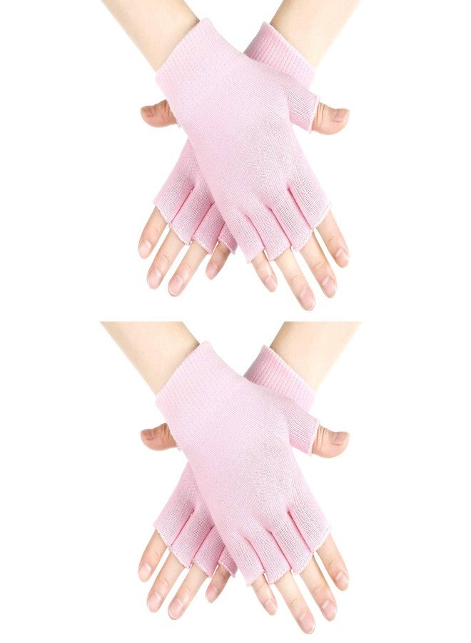 Satinior 2 Pairs Moisturizing Gloves Fingerless Moisture Gloves Soft Moisturizing Gloves for Dry Rough and Cracked Hands (Pink) - Image 1