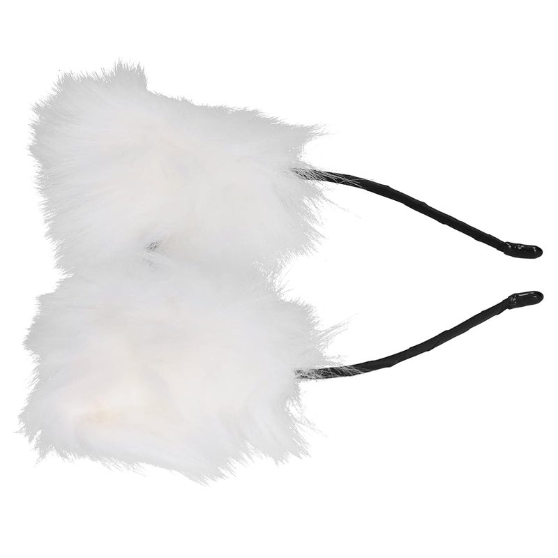 klarako Artificial Furry Cat Ears Headband, Women Headwear Hairband Hair Hklarako Band Hair Accessories for Party Cosplay Daily Life (White) - Image 1