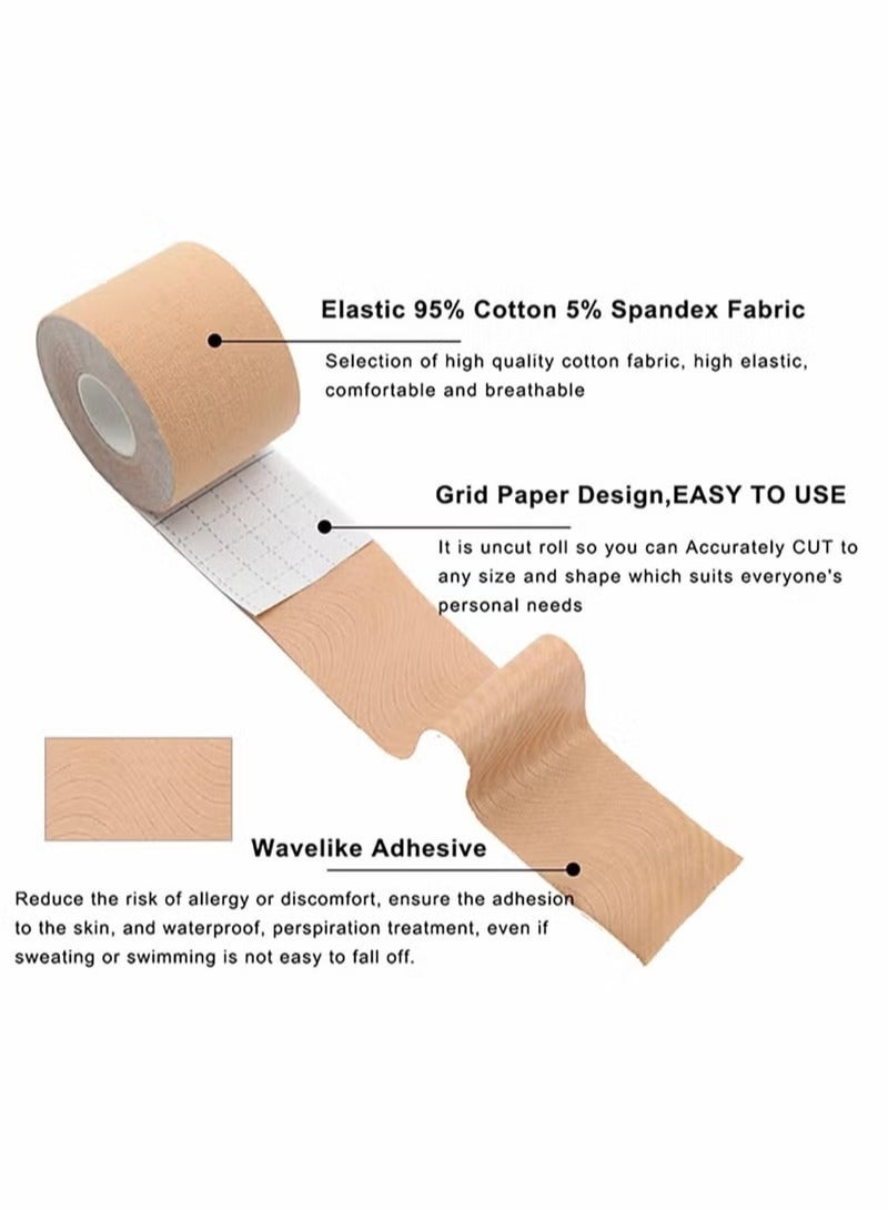 4 عبوات من الأشرطة الرياضية لعلم الحركة، 2 بكرة (20 شريطًا مقطوعًا مسبقًا 25 سم) 2 بكرة (5 سم 5 متر) شريط عضلي مناسب لكتف الكوع والخصر والركبة - Image 4