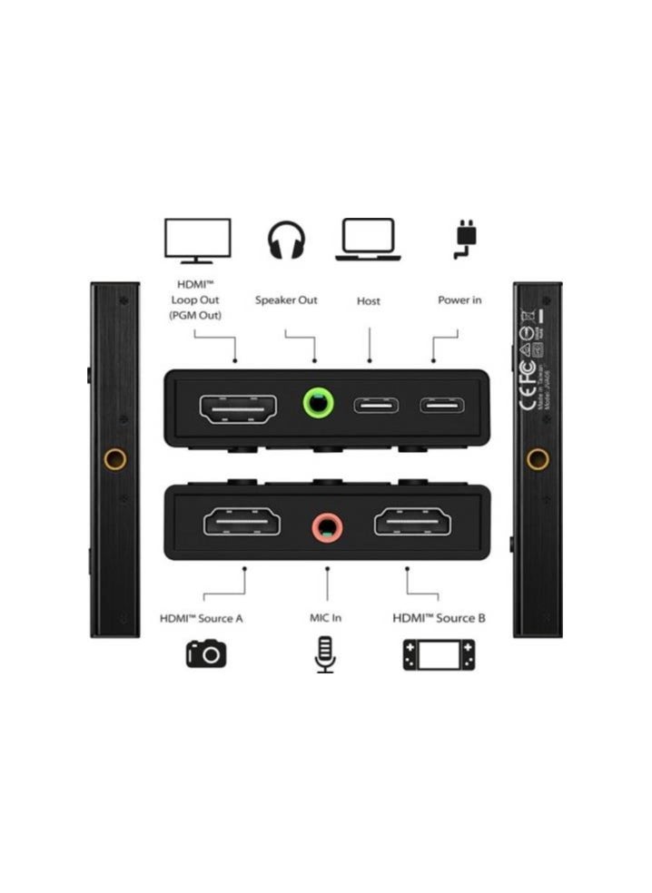 j5create j5create Live Video Capture Card JVA06- Dual HDMI to USB-C, Supports 1080p 60Hz Video and Audio Recording, 60W, Ideal for PC Xbox Playstation Android Game Live Streaming, Black | JVA06  - Image 2