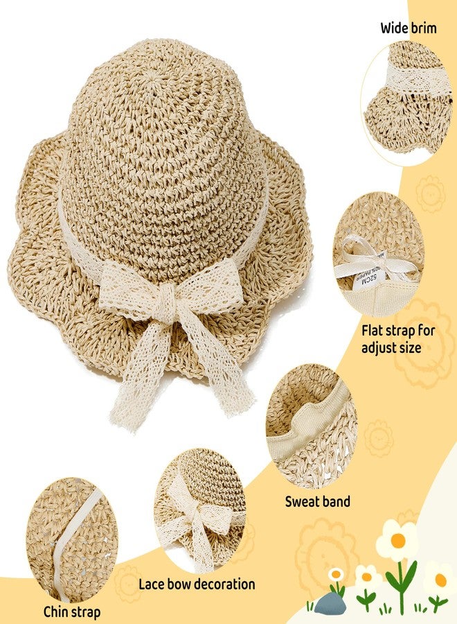 Zando Baby Girl Straw Sun Hat Toddler Bucke Hats with Lace Bow Summer Beach Hat for Little Kids Beige 6-24 Months - Image 4