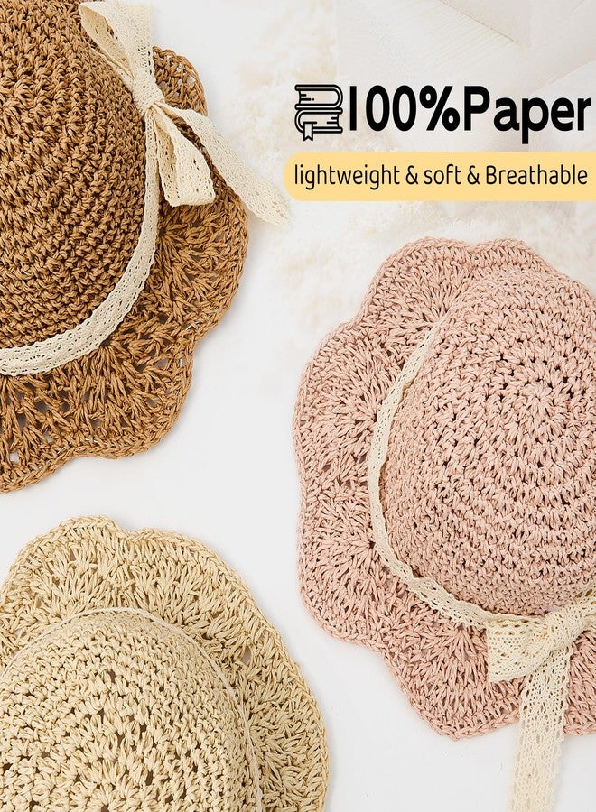 Zando Baby Girl Straw Sun Hat Toddler Bucke Hats with Lace Bow Summer Beach Hat for Little Kids Beige 6-24 Months - Image 2