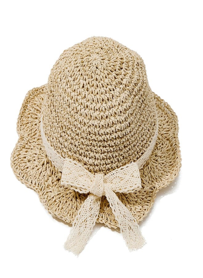 Zando Baby Girl Straw Sun Hat Toddler Bucke Hats with Lace Bow Summer Beach Hat for Little Kids Beige 6-24 Months - Image 1