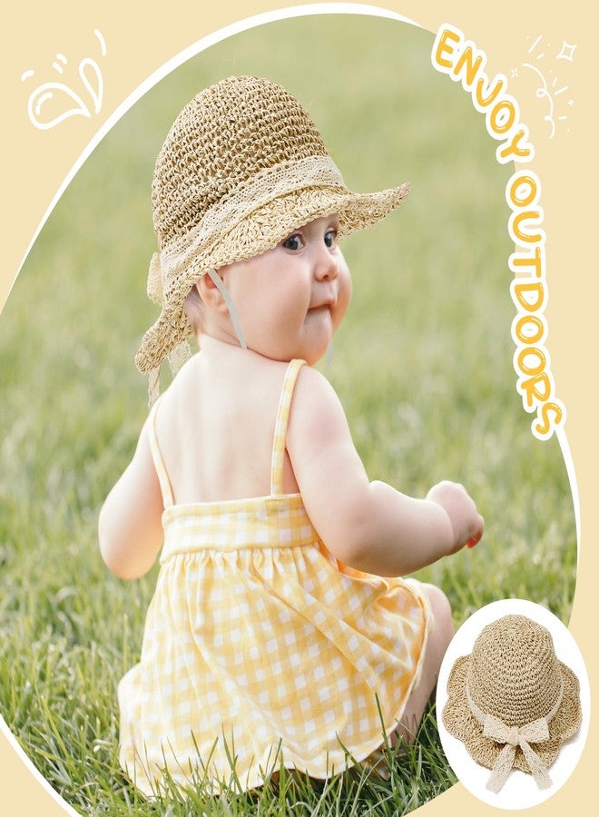 Zando Baby Girl Straw Sun Hat Toddler Bucke Hats with Lace Bow Summer Beach Hat for Little Kids Beige 6-24 Months - Image 5