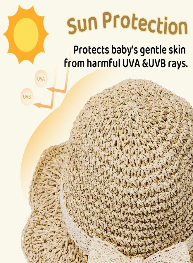 Zando Baby Girl Straw Sun Hat Toddler Bucke Hats with Lace Bow Summer Beach Hat for Little Kids Beige 6-24 Months - Image 3