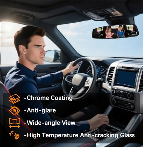 HmmtyRack Rear View Mirror, 14 Inch Chrome Anti-glare Panoramic Rear Mirrors Universal Convex Car Interior Clip on Extra Big Wide Angle Rearview Mirror Extender to Reduce Blind Spot for Car SUV Trucks - Image 5