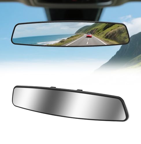 HmmtyRack Rear View Mirror, 14 Inch Chrome Anti-glare Panoramic Rear Mirrors Universal Convex Car Interior Clip on Extra Big Wide Angle Rearview Mirror Extender to Reduce Blind Spot for Car SUV Trucks - Image 1