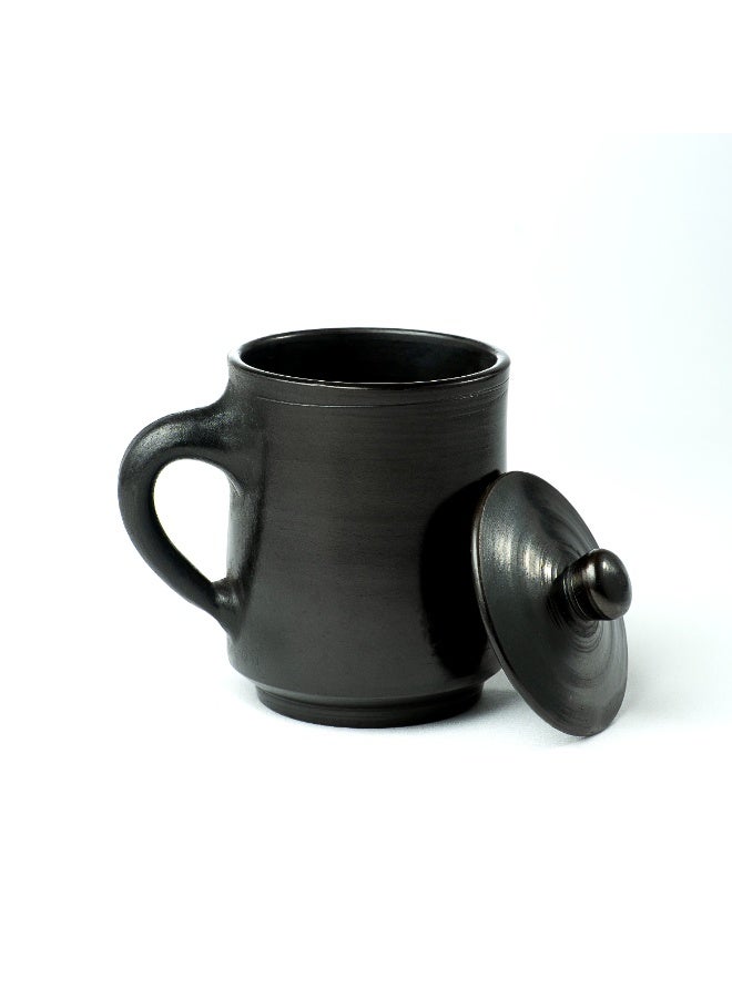 ARK Black Terracotta Mug with Lid – Handmade Clay Coffee & Tea Cup, Matte Black Earthenware Mug for Hot & Cold Drinks, Reusable Rustic Drinkware - 10x8 cm - 400 ml - Image 3