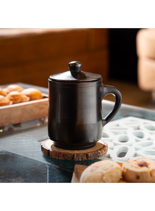 ARK Black Terracotta Mug with Lid – Handmade Clay Coffee & Tea Cup, Matte Black Earthenware Mug for Hot & Cold Drinks, Reusable Rustic Drinkware - 10x8 cm - 400 ml - Image 4