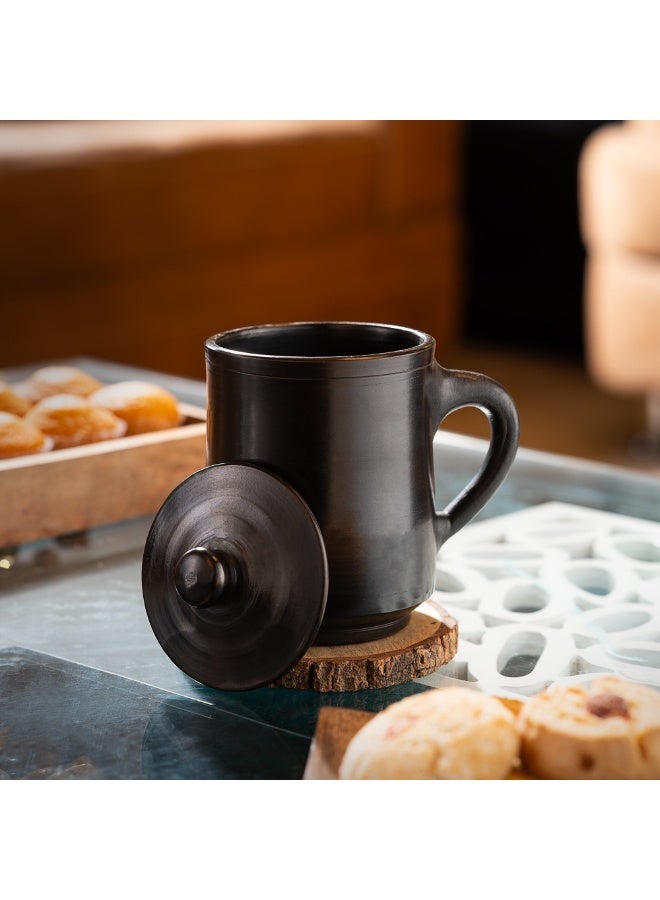 ARK Black Terracotta Mug with Lid – Handmade Clay Coffee & Tea Cup, Matte Black Earthenware Mug for Hot & Cold Drinks, Reusable Rustic Drinkware - 10x8 cm - 400 ml - Image 2