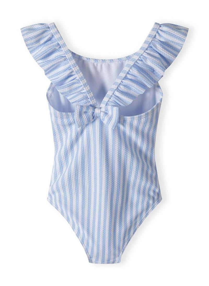 MINOTI Girls Striped Swimsuit with Ruffle Neckline - Image 2