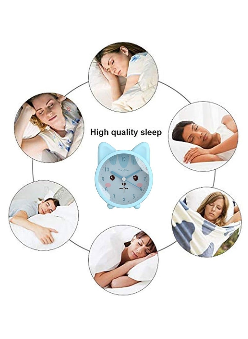 Captaintech Children Alarm Clock Silicone Cute Animal Kitten Silent Alarm Clock No Tick Sound with Night Light Alarm Clock for Bedside Desk Office Children Blue - Image 3