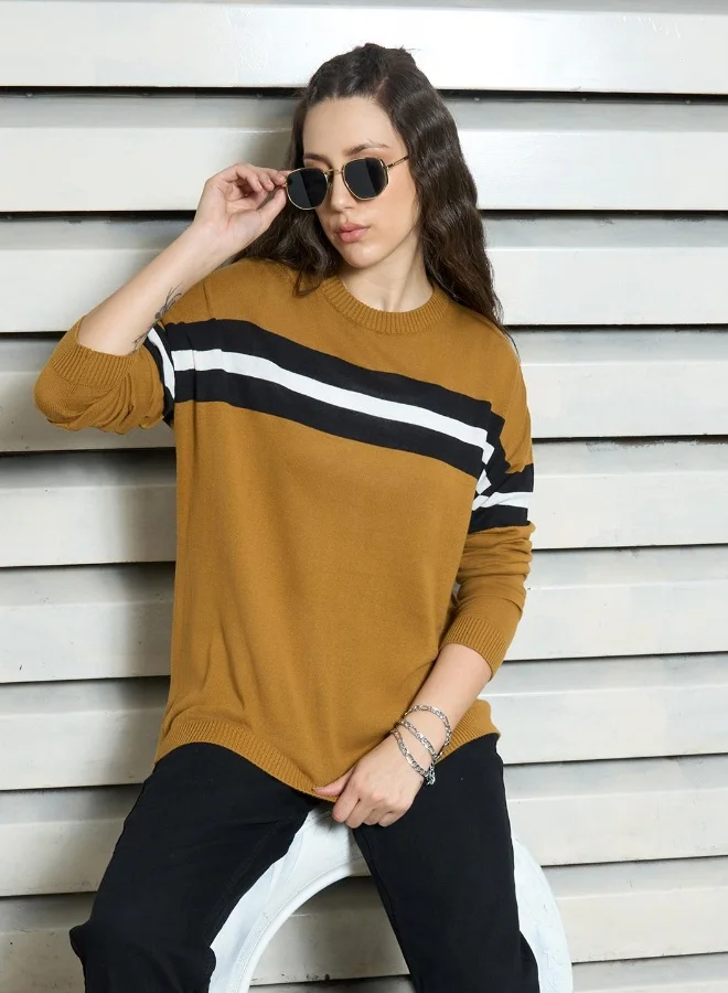 HIGH STAR Women's Multicolour 100% Cotton Striped Regular Fit Top