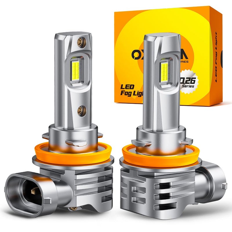 مصباح LED OXILAM H11 400 سطوع 6500K أبيض بارد 11 حجم بدون مروحة ضوء ضباب بديل هالوجين IP68 سهل التركيب عبوة من 2