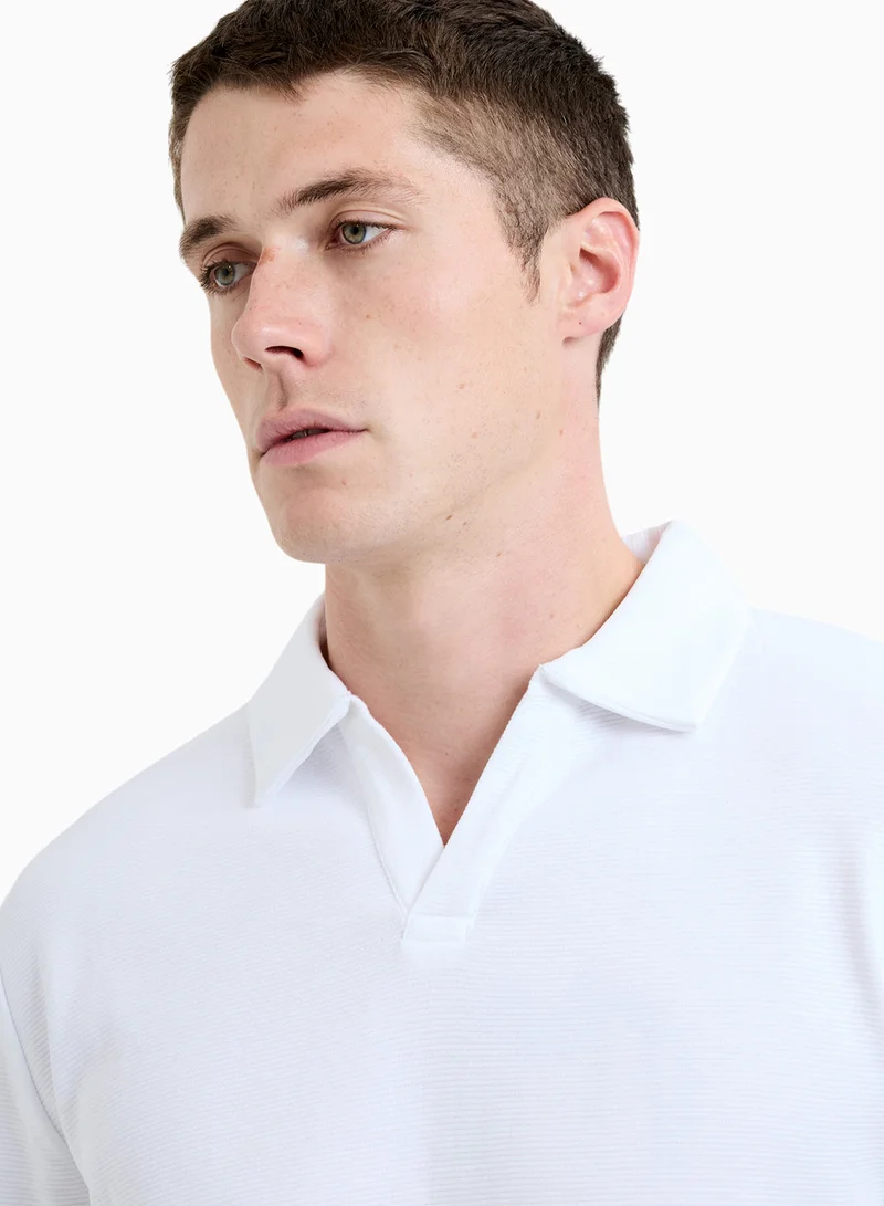 French Connection white Ls Ottoman Trophy  Cotton Jhonny Collar T-shirt for Men | Best Price UAE