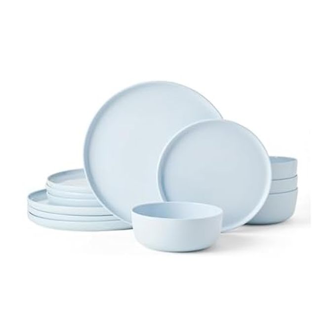 Mikasa Madison Misty Blue Bone China Dinnerware Set, 12-Piece Service for 4, Includes Dinner Plates, Salad Plates and Cereal Bowls, Dishwasher Safe