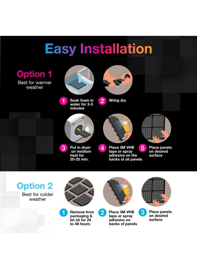 Acoustic Foam Panels, 12 Pack Black Mushroom Studio Wedge Tiles, Sound Panels Sound Proof Foam Panels Soundproofing Padding For Wall  - Image 4