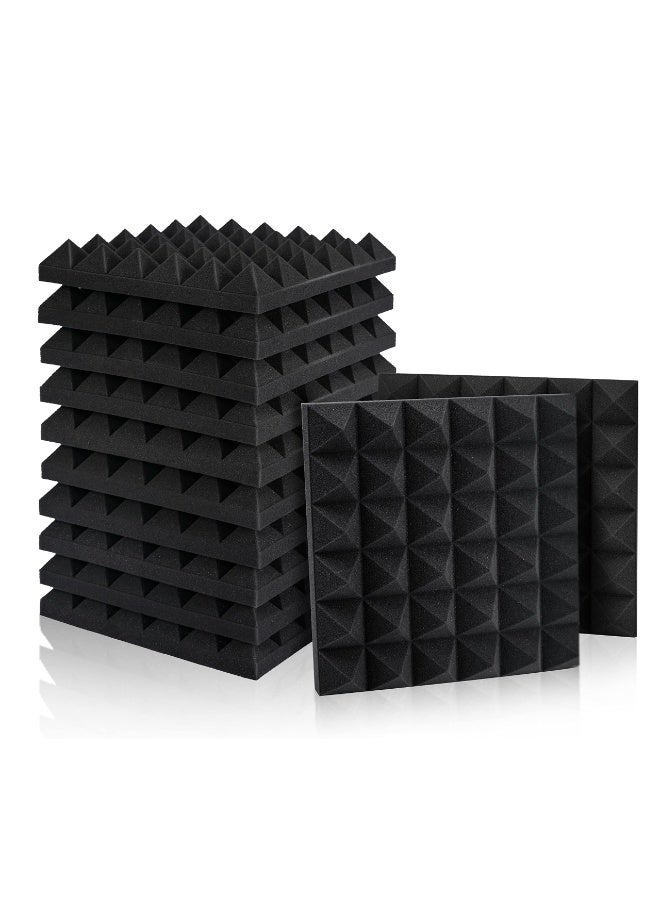 Acoustic Foam Panels, 12 Pack Black Mushroom Studio Wedge Tiles, Sound Panels Sound Proof Foam Panels Soundproofing Padding For Wall  - Image 1