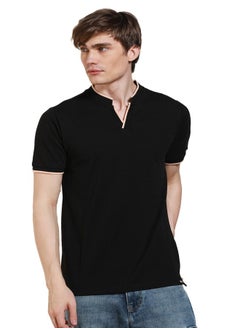 Dennis Lingo Regular Fit Black Cotton-Poly T-Shirt Polo Neck  - Image 2