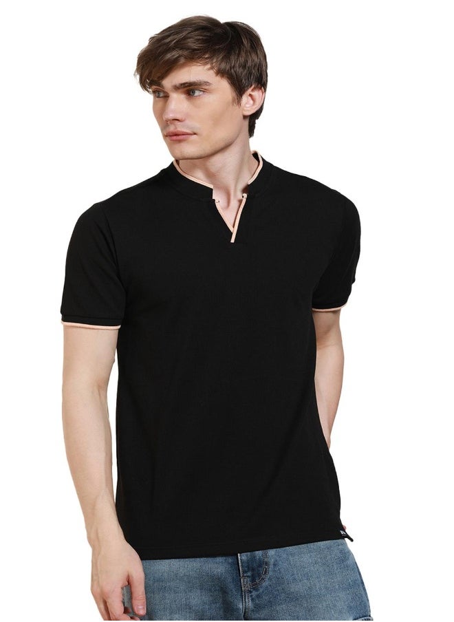 Dennis Lingo Regular Fit Black Cotton-Poly T-Shirt Polo Neck  - Image 2
