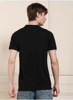 Dennis Lingo Regular Fit Black Cotton-Poly T-Shirt Polo Neck  - Image 3