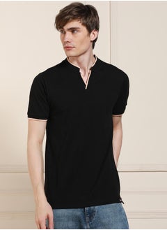Dennis Lingo Regular Fit Black Cotton-Poly T-Shirt Polo Neck  - Image 5