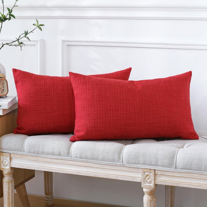 OTOSTAR Pack of 2 Throw Pillow Covers 12x20 Inch Linen Red Pillowcases Christmas Decorative Solid Pillow Covers 30x50 cm Lumbar Cushion Case for Home Decor Sofa Couch Bed (Red) - Image 4
