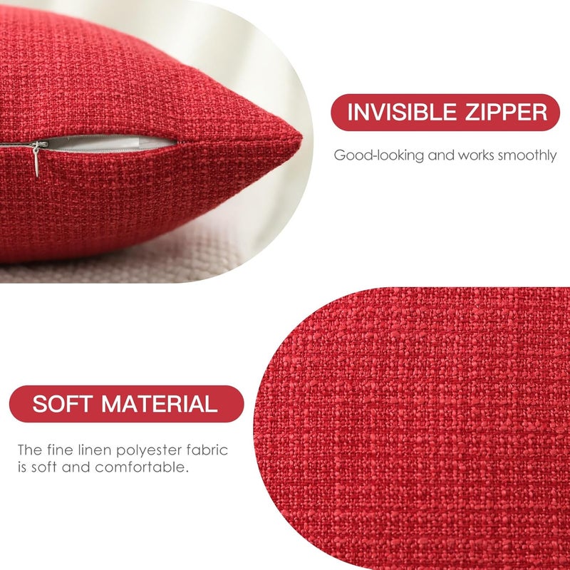 OTOSTAR Pack of 2 Throw Pillow Covers 12x20 Inch Linen Red Pillowcases Christmas Decorative Solid Pillow Covers 30x50 cm Lumbar Cushion Case for Home Decor Sofa Couch Bed (Red) - Image 3