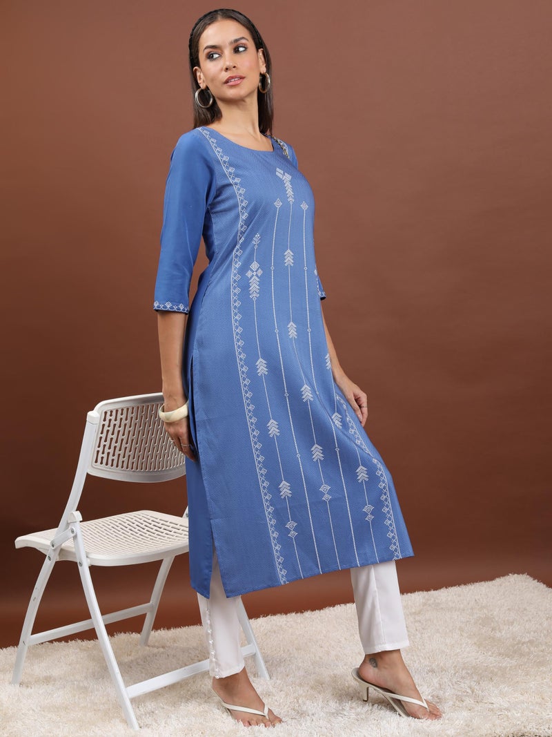 Ketch Womens ThreeForth Sleeve Regular Fit Kurta KHKU000369 Blue/White L - Image 2