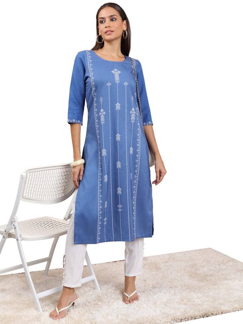 Ketch Womens ThreeForth Sleeve Regular Fit Kurta KHKU000369 Blue/White L - Image 4