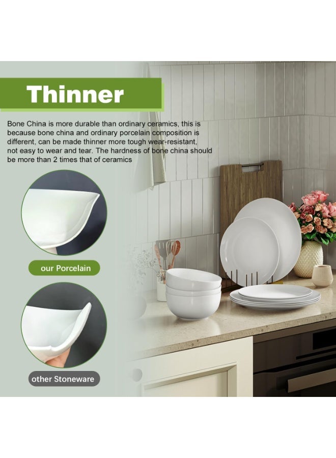 Neonix Pure white porcelain dinnerware set, microwave and dishwasher safe, suitable for 10 people, complete 55-piece kitchen set including plates, bowls, dishes, and soup bowls. - Image 3