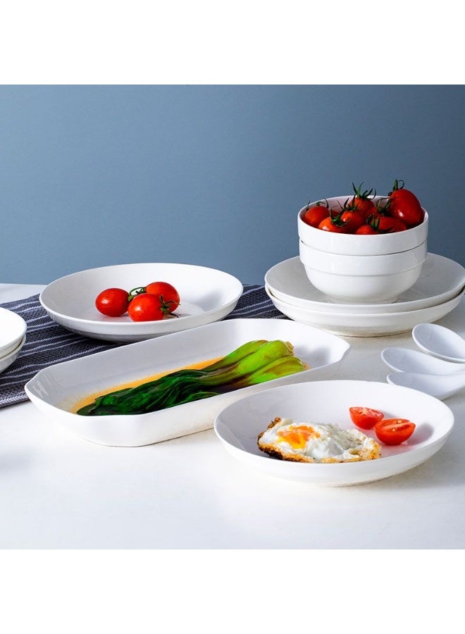 Neonix Pure white porcelain dinnerware set, microwave and dishwasher safe, suitable for 10 people, complete 55-piece kitchen set including plates, bowls, dishes, and soup bowls. - Image 2