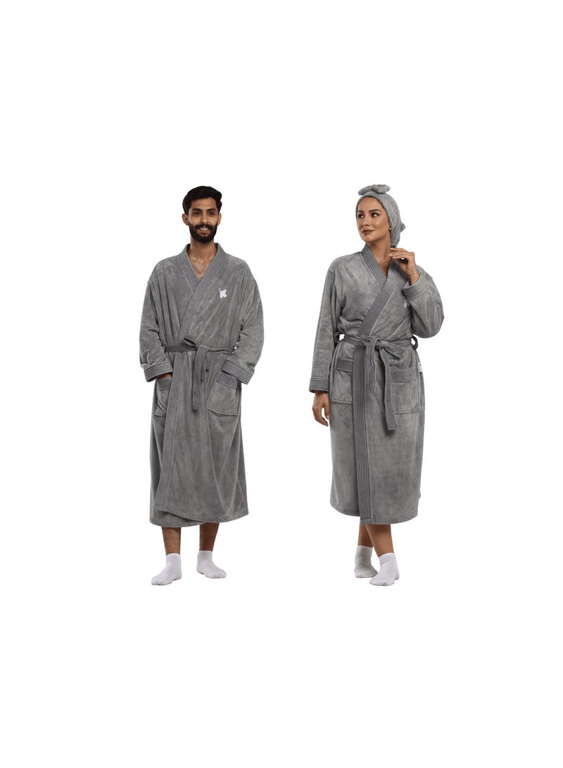Relef Premium Family Bathrobe Set of 4 Pieces – 2 Unisex Bathrobes XL/XL + 2 Kids Capes (0-3, 3-5 Years) Highly Absorbent Comfortable - Dark Grey - Image 2