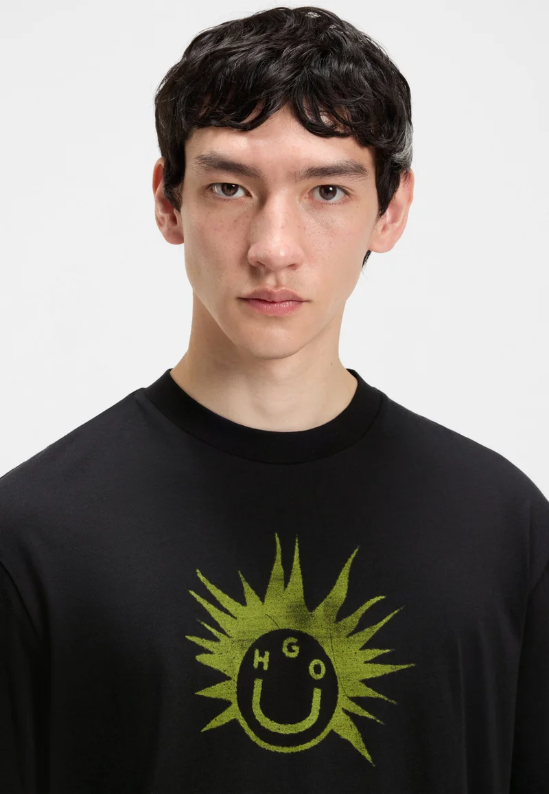HUGO Cotton-jersey T-shirt with graphic logo print