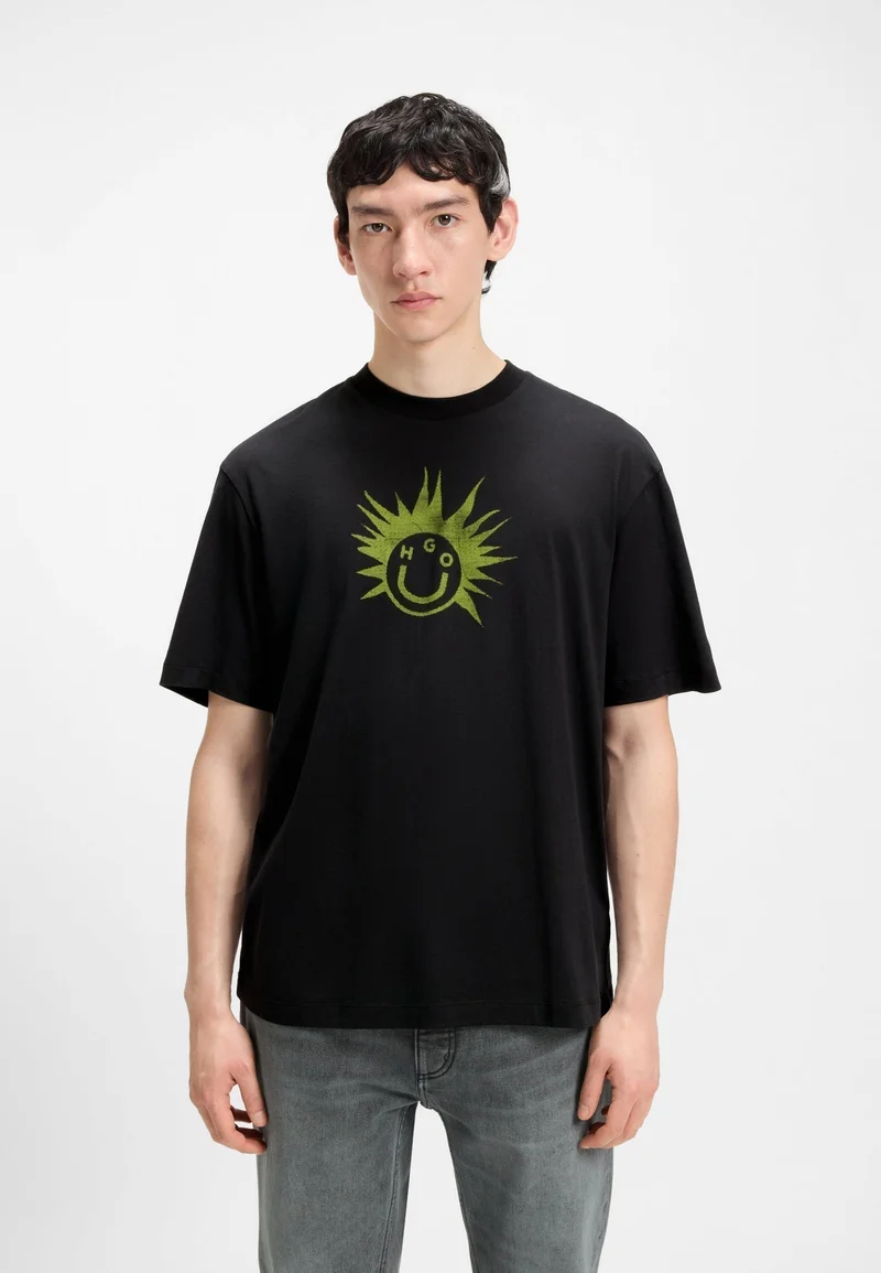 HUGO Cotton-jersey T-shirt with graphic logo print