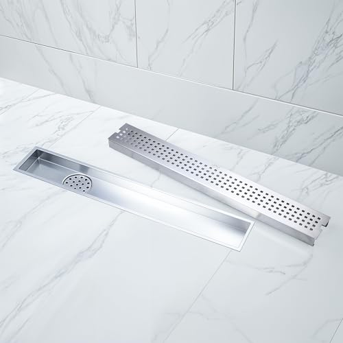 LIPKA Palo Shower Drain Channel | 18 × 4 Inches |304 Stainless Steel Shower Water Drain Channel for Bathroom & Showers Areas | Floor Drain Channel with Anti Foul Cockroach Trap, Side Hole with Collar - Image 1