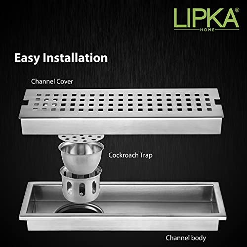 LIPKA Palo Shower Drain Channel | 18 × 4 Inches |304 Stainless Steel Shower Water Drain Channel for Bathroom & Showers Areas | Floor Drain Channel with Anti Foul Cockroach Trap, Side Hole with Collar - Image 4
