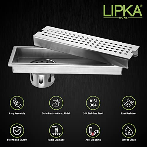 LIPKA Palo Shower Drain Channel | 18 × 4 Inches |304 Stainless Steel Shower Water Drain Channel for Bathroom & Showers Areas | Floor Drain Channel with Anti Foul Cockroach Trap, Side Hole with Collar - Image 3