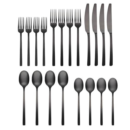 Cambridge Silversmiths Beacon Flatware Silverware Set, Black Satin, Service for 4, Includes Forks/Spoons/Knives, 20 Piece - Image 2
