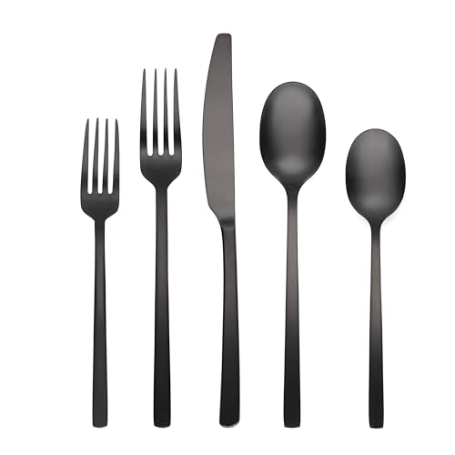Cambridge Silversmiths Beacon Flatware Silverware Set, Black Satin, Service for 4, Includes Forks/Spoons/Knives, 20 Piece - Image 5