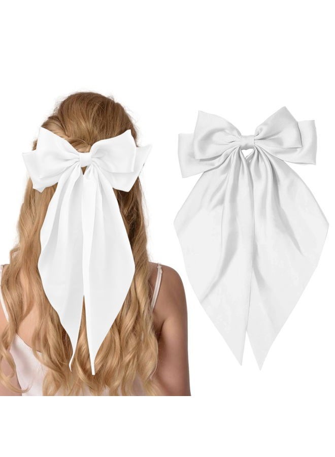 Egowry Big Bow Hair Clips for Women - Elegant Satin Hair Barrettes Clip, Large Bow Hair Accessories for Girls, Grip Hair Well, Fashionable and Charming Hair Bow Clips（white) - Image 1