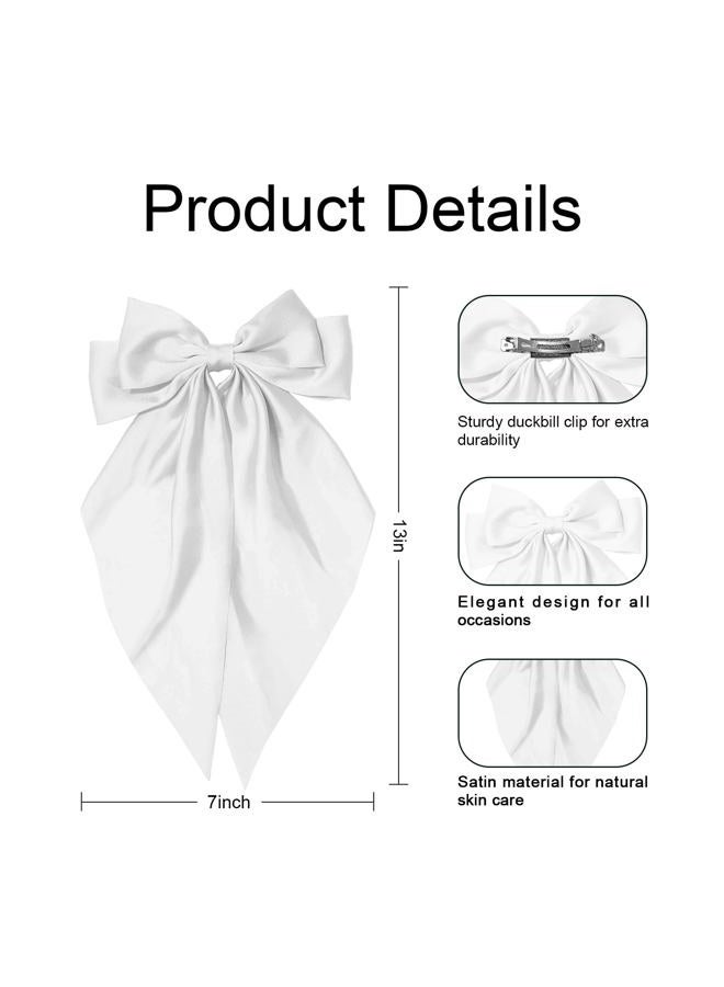 Egowry Big Bow Hair Clips for Women - Elegant Satin Hair Barrettes Clip, Large Bow Hair Accessories for Girls, Grip Hair Well, Fashionable and Charming Hair Bow Clips（white) - Image 3