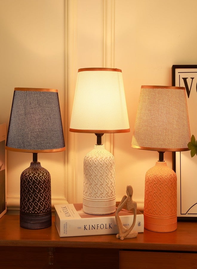 HOME ELEMENTS Ceramic Led Table Lamp With Fabric Shade, Modern Bedside Night Light For Bedroom Living Room, Study Lamp, Reading Desk Lamp, Nightstand Lamp, Home Decor Items 19.5X33Cm (Shadow Green) - Image 5