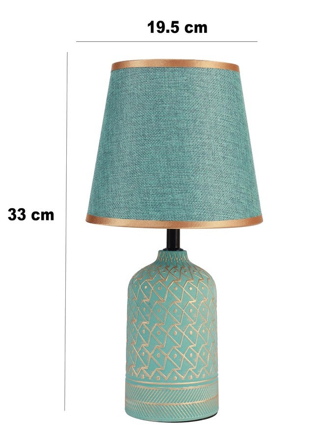 HOME ELEMENTS Ceramic Led Table Lamp With Fabric Shade, Modern Bedside Night Light For Bedroom Living Room, Study Lamp, Reading Desk Lamp, Nightstand Lamp, Home Decor Items 19.5X33Cm (Shadow Green) - Image 4