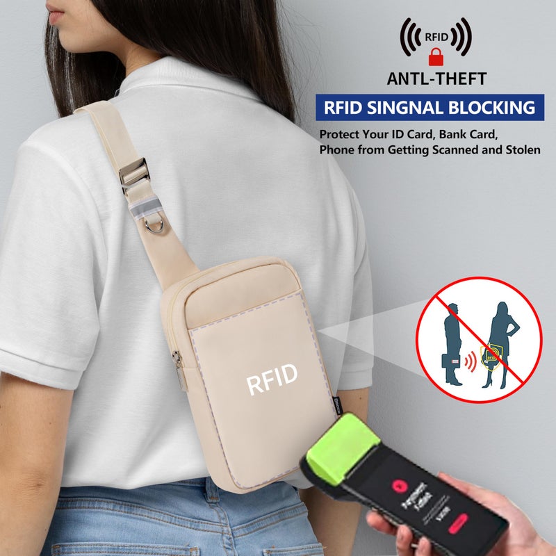 OSOCE Small Sling Bag for Men and Women with RFID Pocket, Anti Theft Crossbody Chest Bag Casual Travel Bag for Hiking,Beige,Small - Image 4