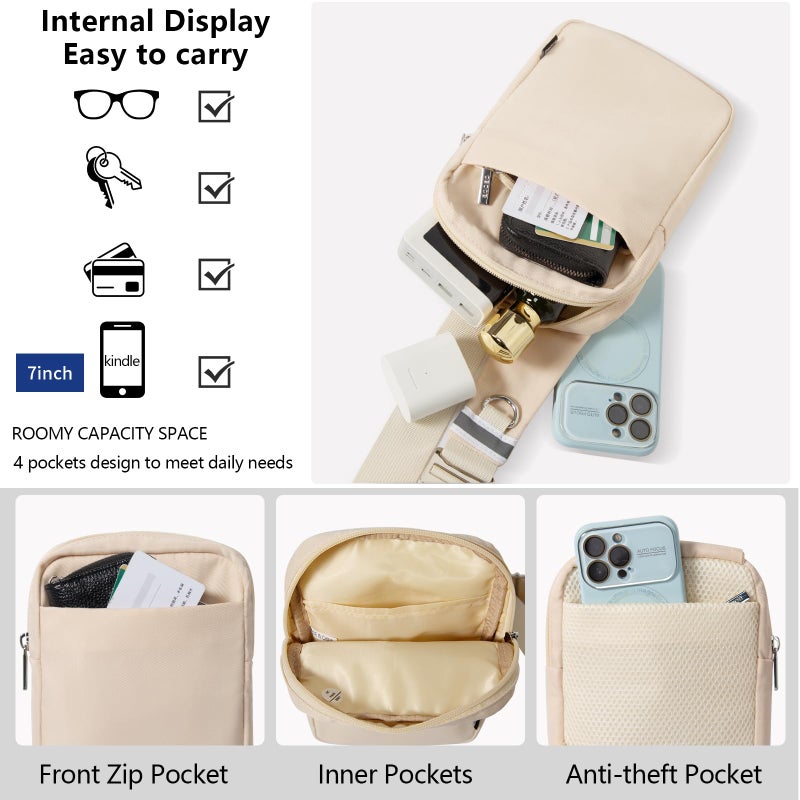 OSOCE Small Sling Bag for Men and Women with RFID Pocket, Anti Theft Crossbody Chest Bag Casual Travel Bag for Hiking,Beige,Small - Image 5
