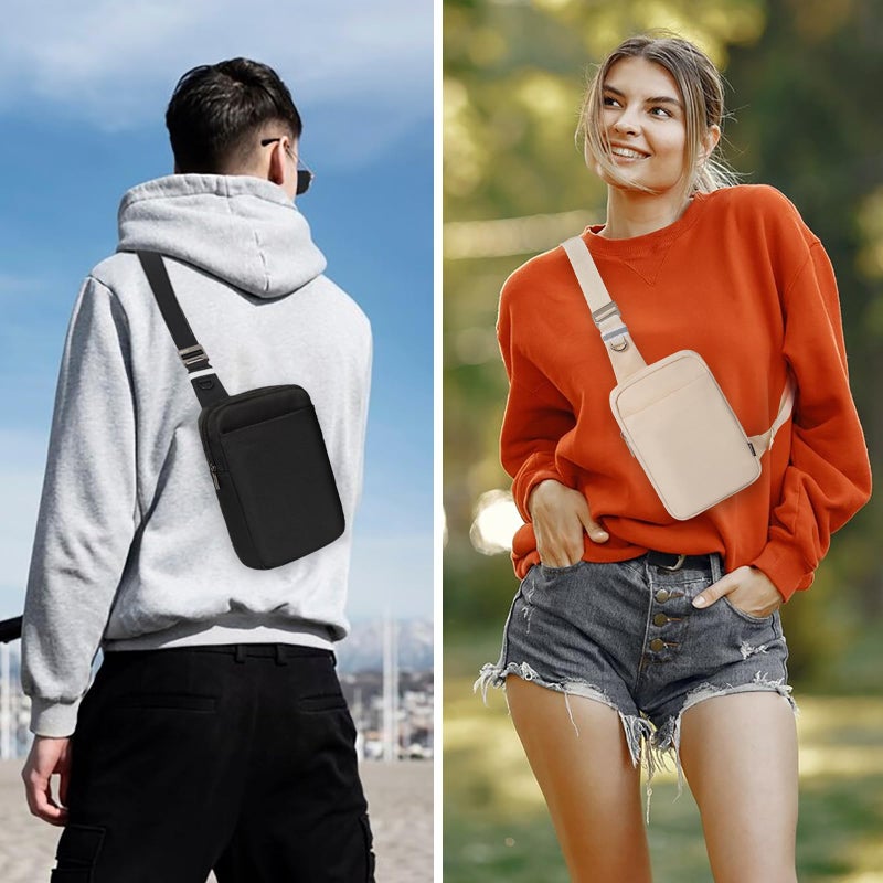 OSOCE Small Sling Bag for Men and Women with RFID Pocket, Anti Theft Crossbody Chest Bag Casual Travel Bag for Hiking,Beige,Small - Image 2