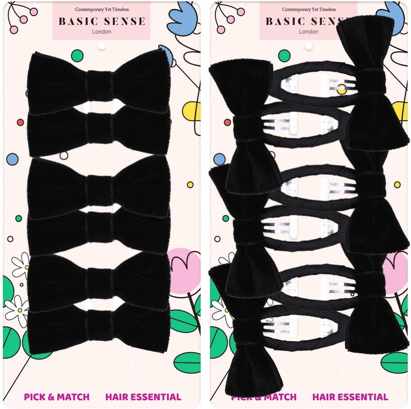 Basic Sense 12pcs Girls Velvet Bow Hair Accessories School Hair Clips Hair Ties Set Black