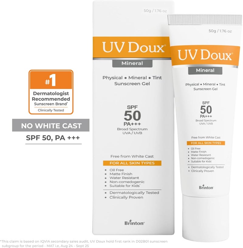 Brinton UV Doux Tinted Mineral Reef Safe Sunscreen Gel with SPF 50 | 100% Physical Mineral Sunscreen with Zinc Oxide & Titanium Dioxide | No White Cast | Matte Finish | Suitable for Kids | For All Skin Types - Image 2